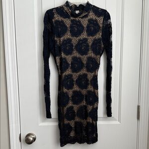 Topia Navy and Beige Lace Long Sleeve Dress